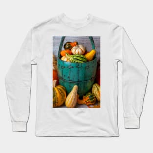 Green Bucket Full Of Autumn Pumpkins And Gourds Long Sleeve T-Shirt